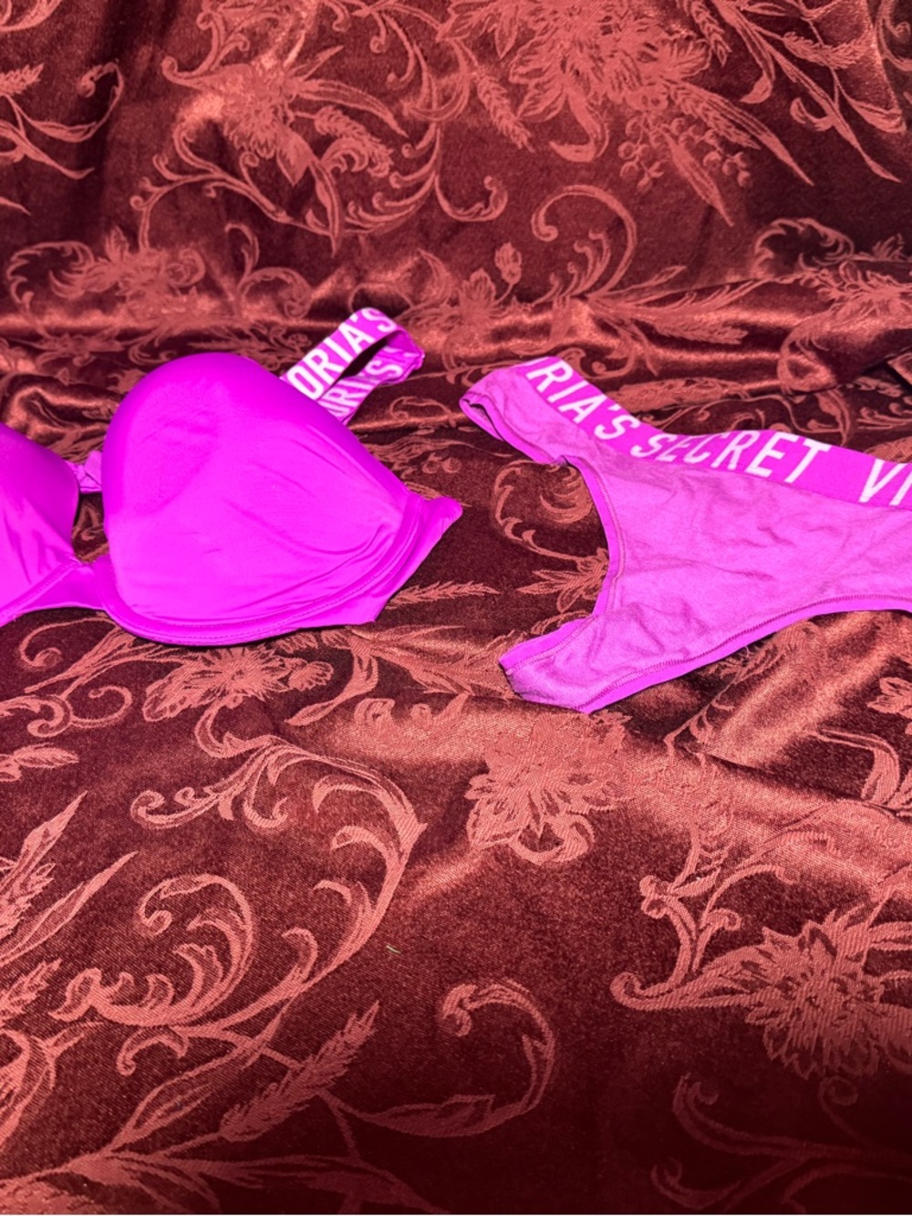 Victoria's Secret Hot Pink Bra & Thong Set 38D XL